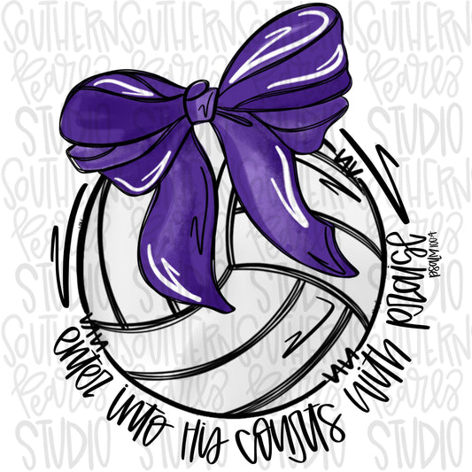 Enter his courts with praise volleyball with bow | purple | Go Team | PNG | Sublimation | Design Download