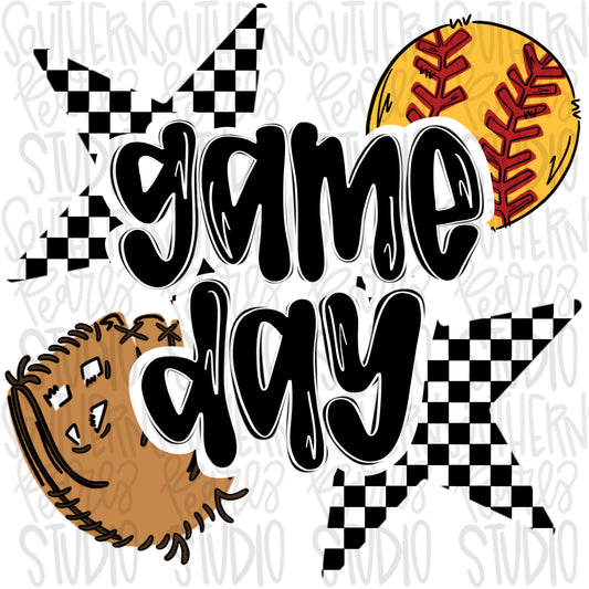 Game Day Softball | black and white | Go Team | PNG | Sublimation | Design Download