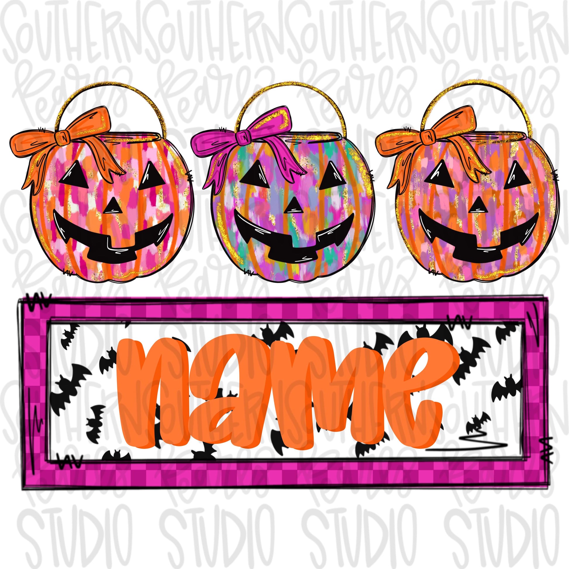 Halloween bucket trio with bows bright colors | Sublimation Design | Digital Download | Women’s, Kids Shirt PNG