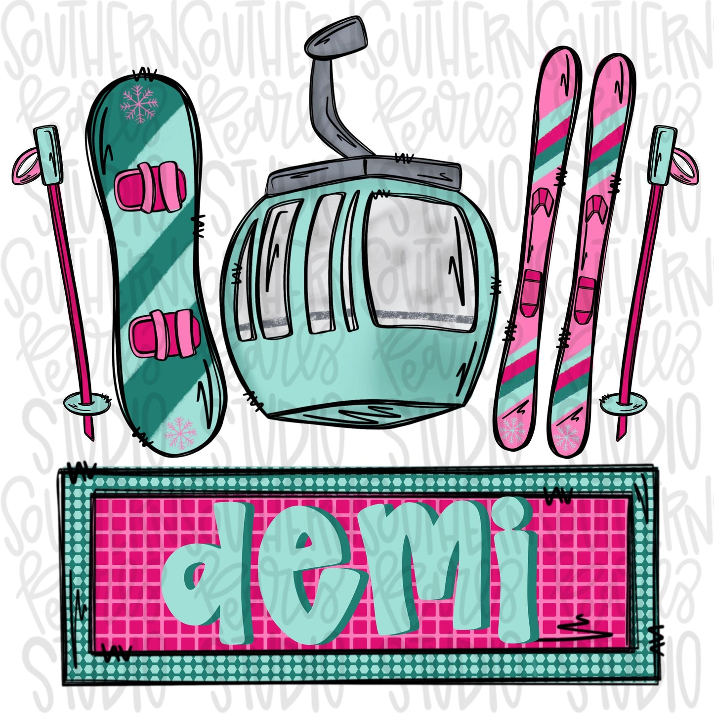 Skiing and snowboarding items with name patch | girl | Sublimation Design | Digital Download | Women’s, Kids Shirt PNG