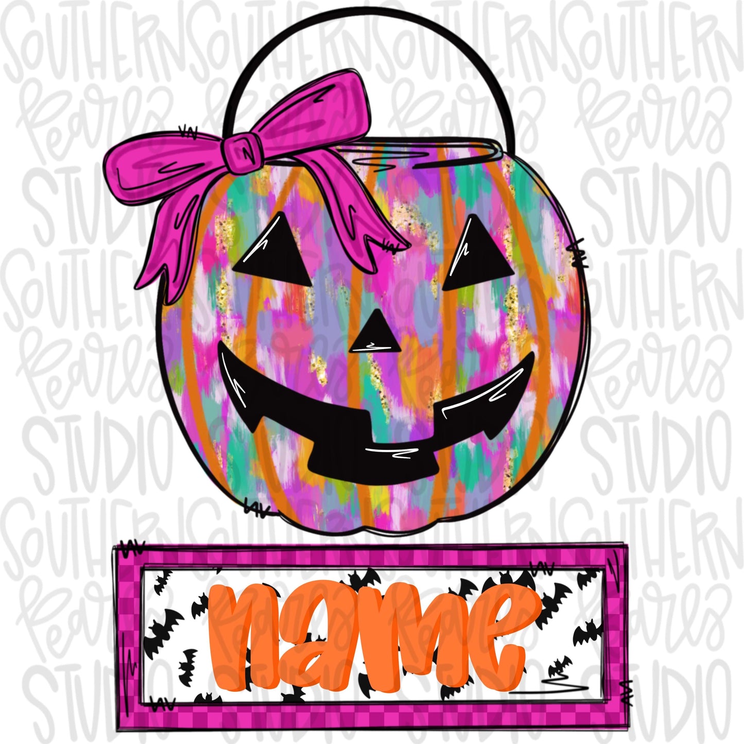 Halloween bucket bright brushstrokes with and without name patch|two files | Sublimation Design | Digital Download | Women’s, Kids Shirt PNG