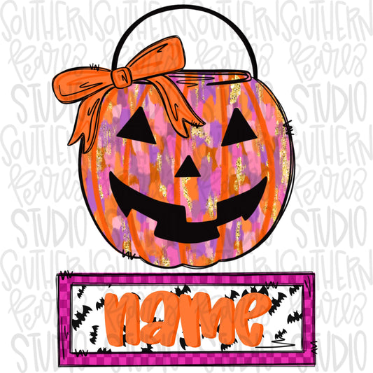 Halloween bucket orange brushstrokes with and without name patch| two files | Sublimation Design |Digital Download | Women’s, Kids Shirt PNG