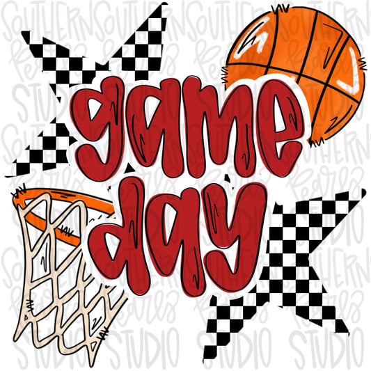 Game Day basketball | Red and Black and White | Go Team | PNG | Sublimation | Design Download
