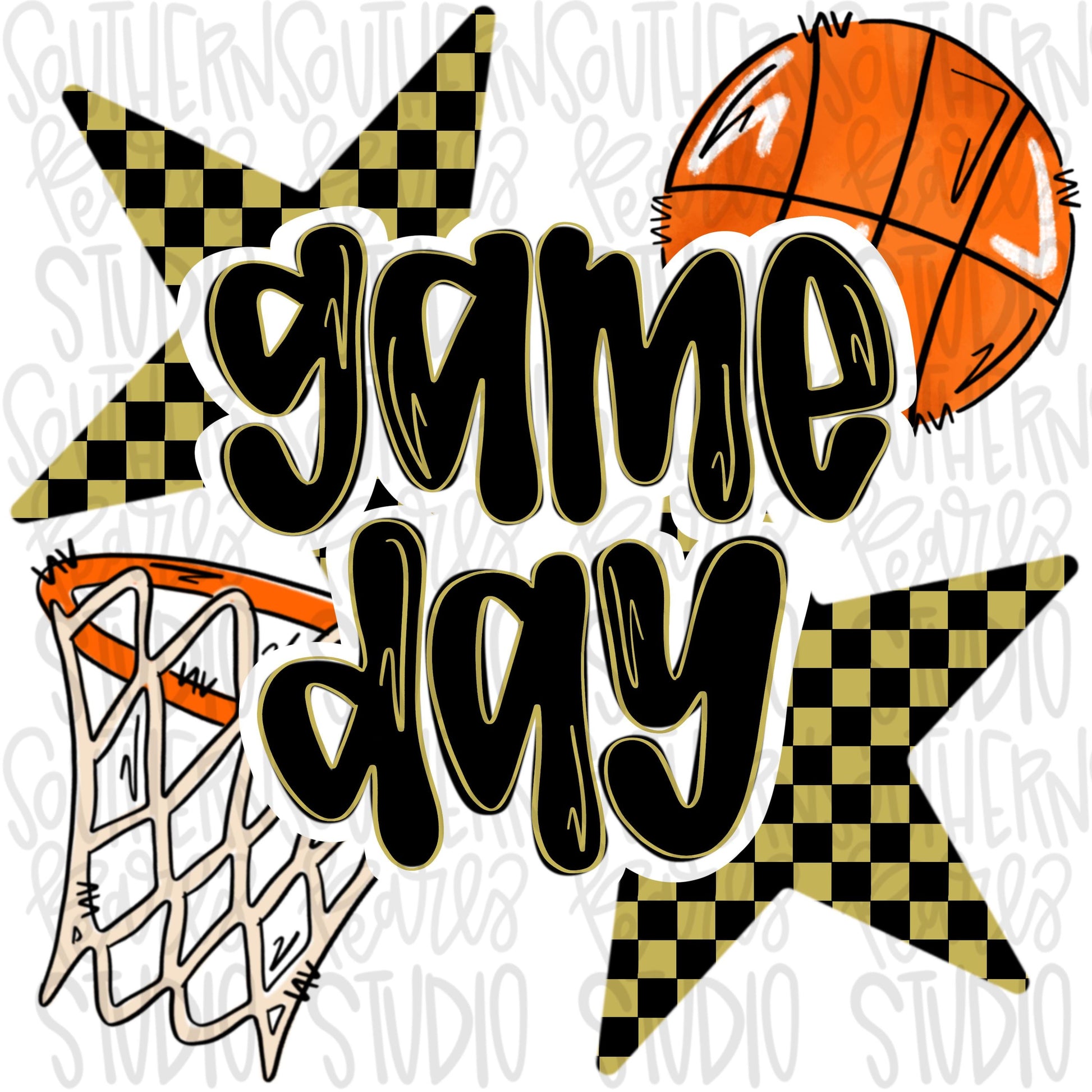 Game Day basketball | Black and Vegas Gold | Go Team | PNG | Sublimation | Design Download