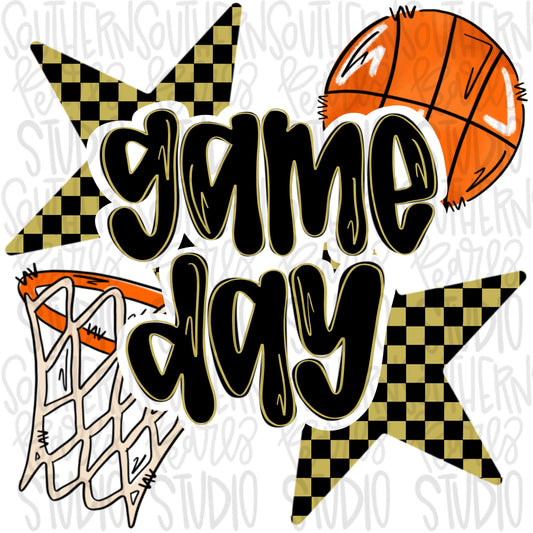 Game Day basketball | Black and Vegas Gold | Go Team | PNG | Sublimation | Design Download