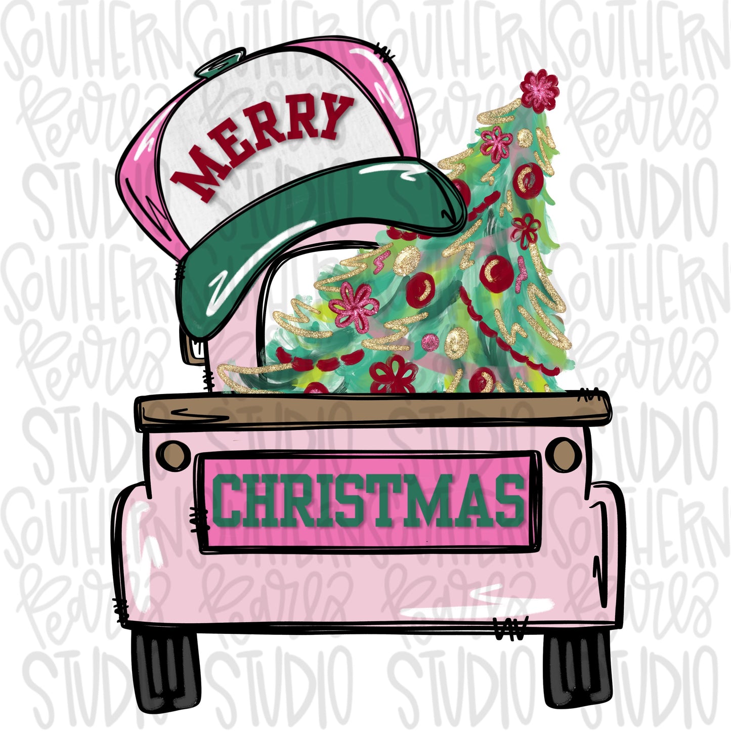 Truck with Christmas tree and merry hat | Sublimation Design | Digital Download | Women’s, Kids Shirt PNG