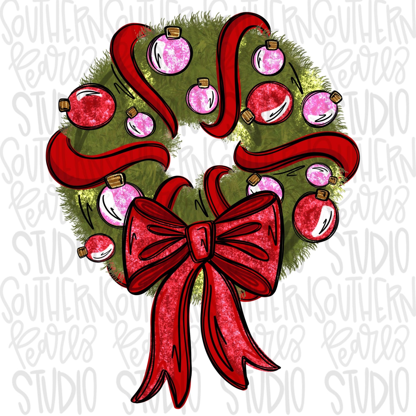 Christmas wreath with ornaments and bow | Sublimation Design | Digital Download | Women’s, Kids Shirt PNG