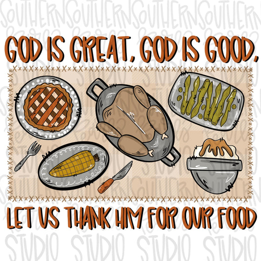 God is great God is good Let us thank him for our food | Thanksgiving | Sublimation Design | Digital Download | Women’s, Kids Shirt PNG