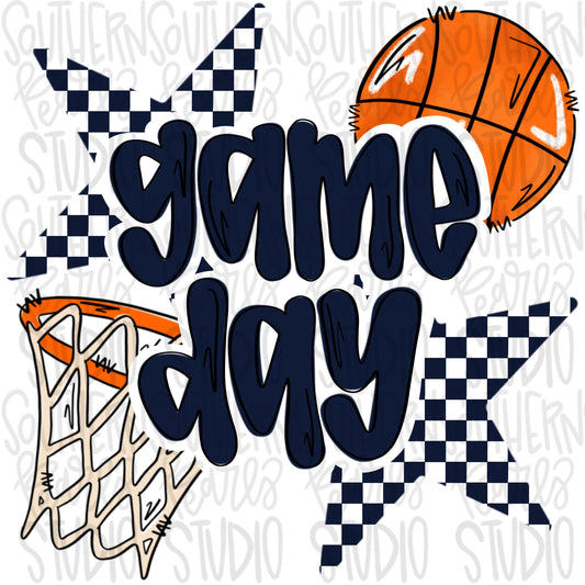 Game Day basketball | Navy and White | Go Team | PNG | Sublimation | Design Download