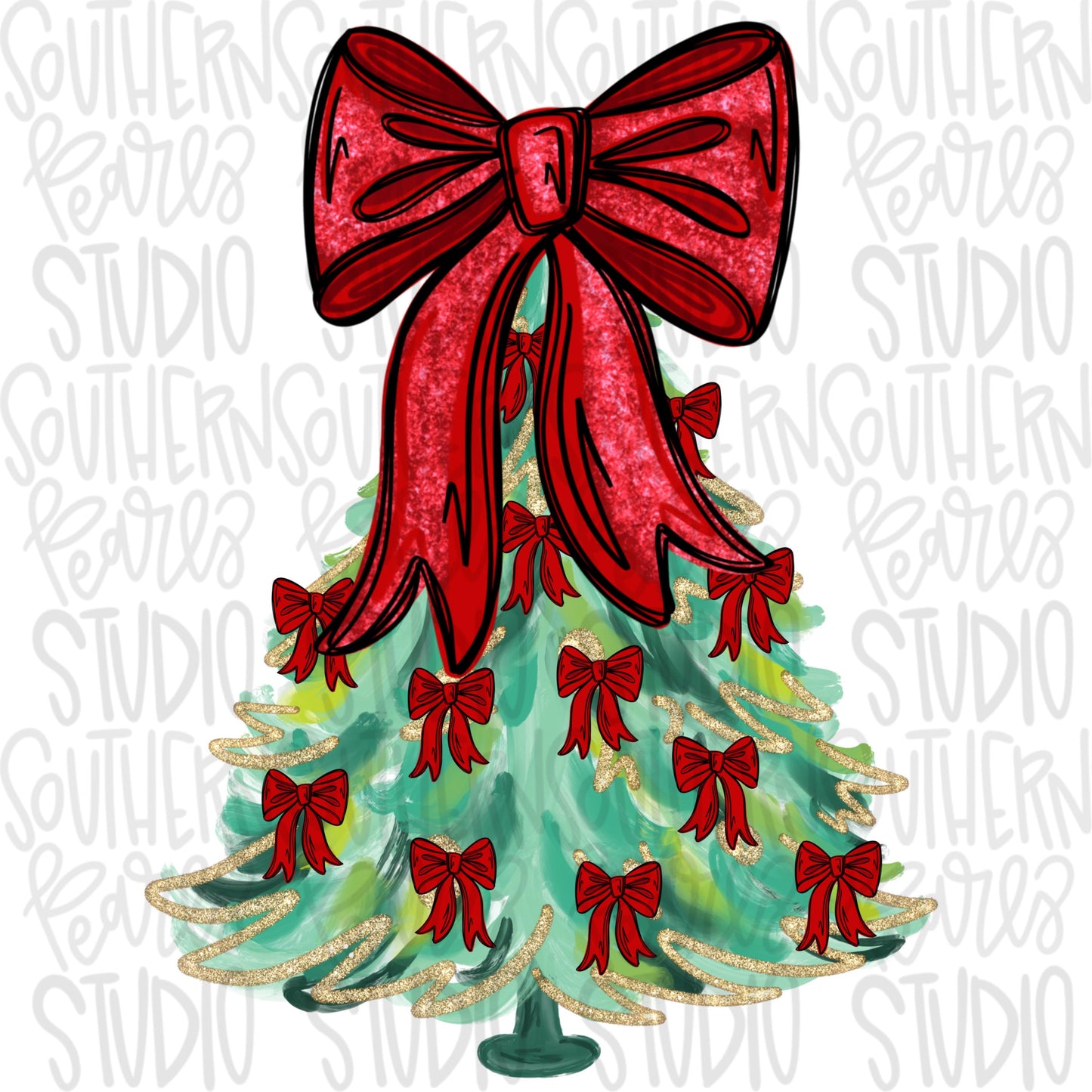 Watercolor Christmas tree with bows | Sublimation Design | Digital Download | Women’s, Kids Shirt PNG