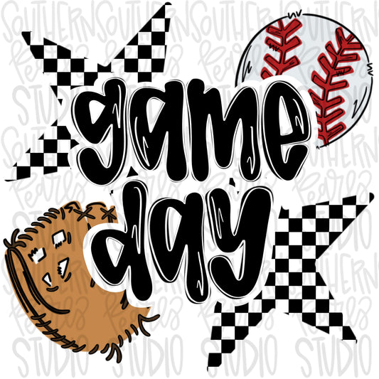 Game Day Baseball | Black and White | Go Team | PNG | Sublimation | Design Download