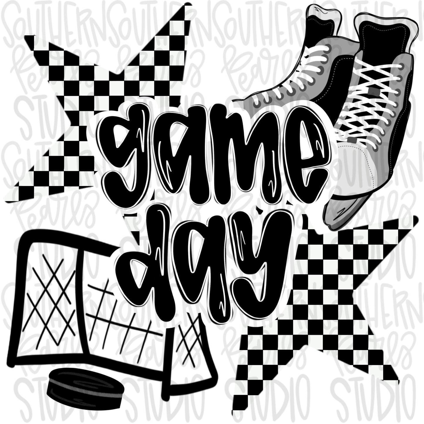 Game Day hockey | Black and White | Go Team | PNG | Sublimation | Design Download