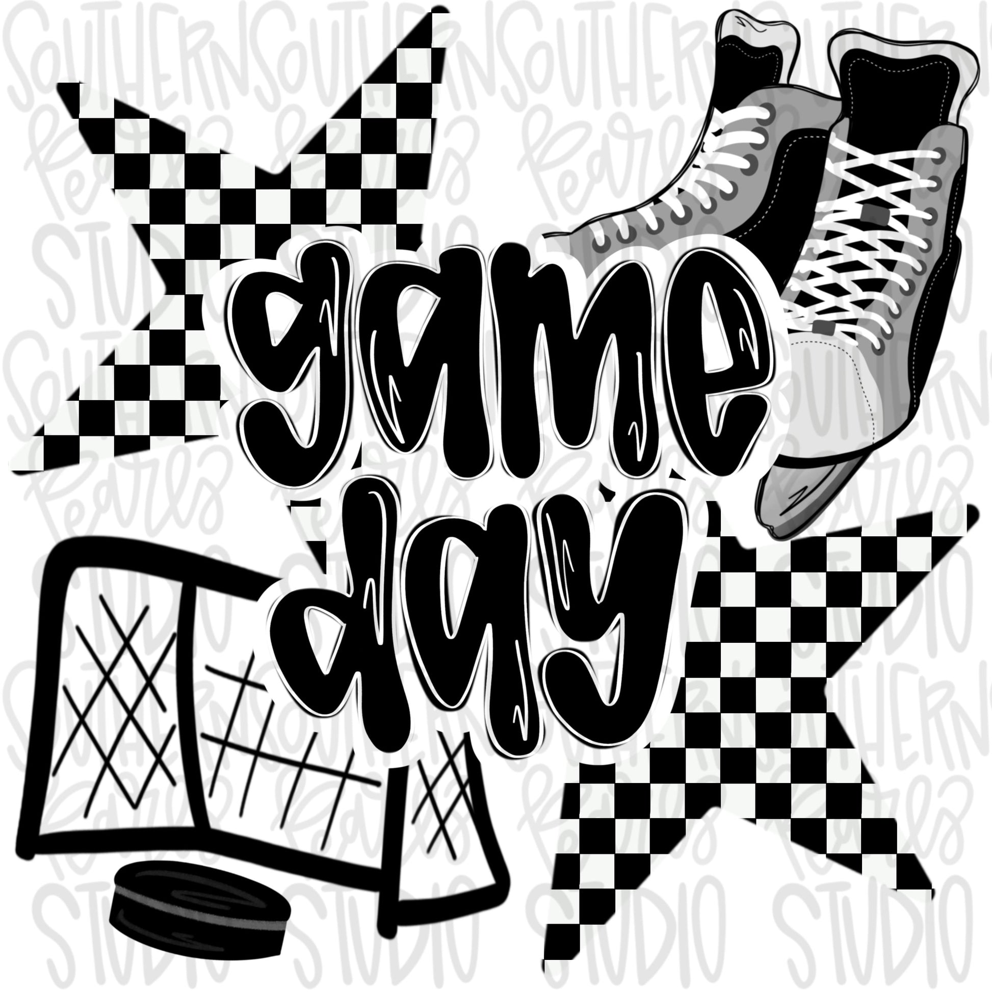 Game Day hockey | Black and White | Go Team | PNG | Sublimation | Design Download