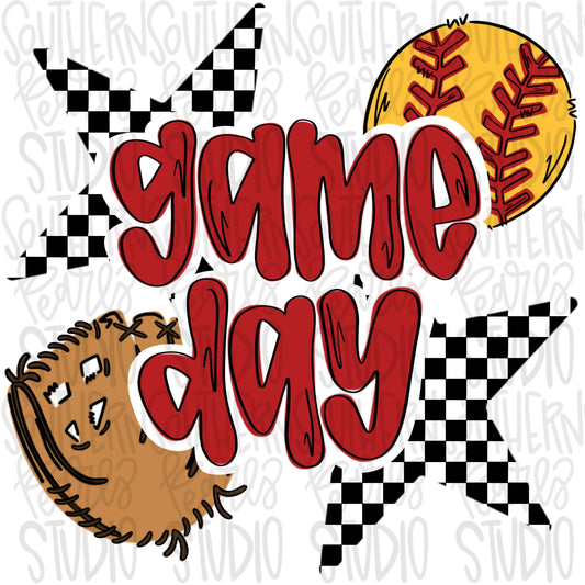 Game Day Softball | black and red | Go Team | PNG | Sublimation | Design Download