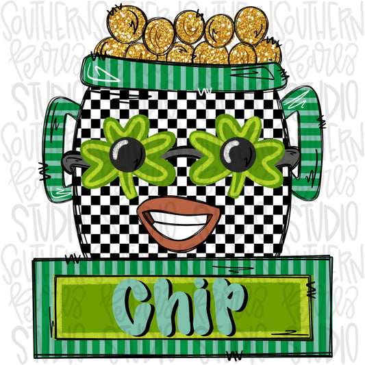 St Patrick’s pot of gold with sunglasses boy with name patch | Sublimation Design | Digital Download | Women’s, Kids Shirt PNG