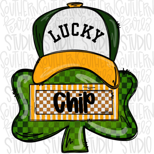 St Patrick’s clover wearing a hat with name patch | Sublimation Design | Digital Download | Women’s, Kids Shirt PNG