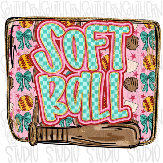 Softball | handwritten inside square frame with bright colors | Go Team | PNG | Sublimation | Design Download