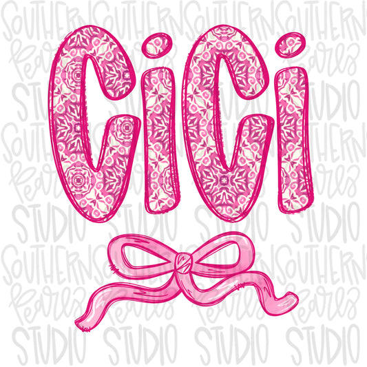 CiCi pink floral with bow | Sublimation Design | Digital Download | Women’s, Kids Shirt PNG