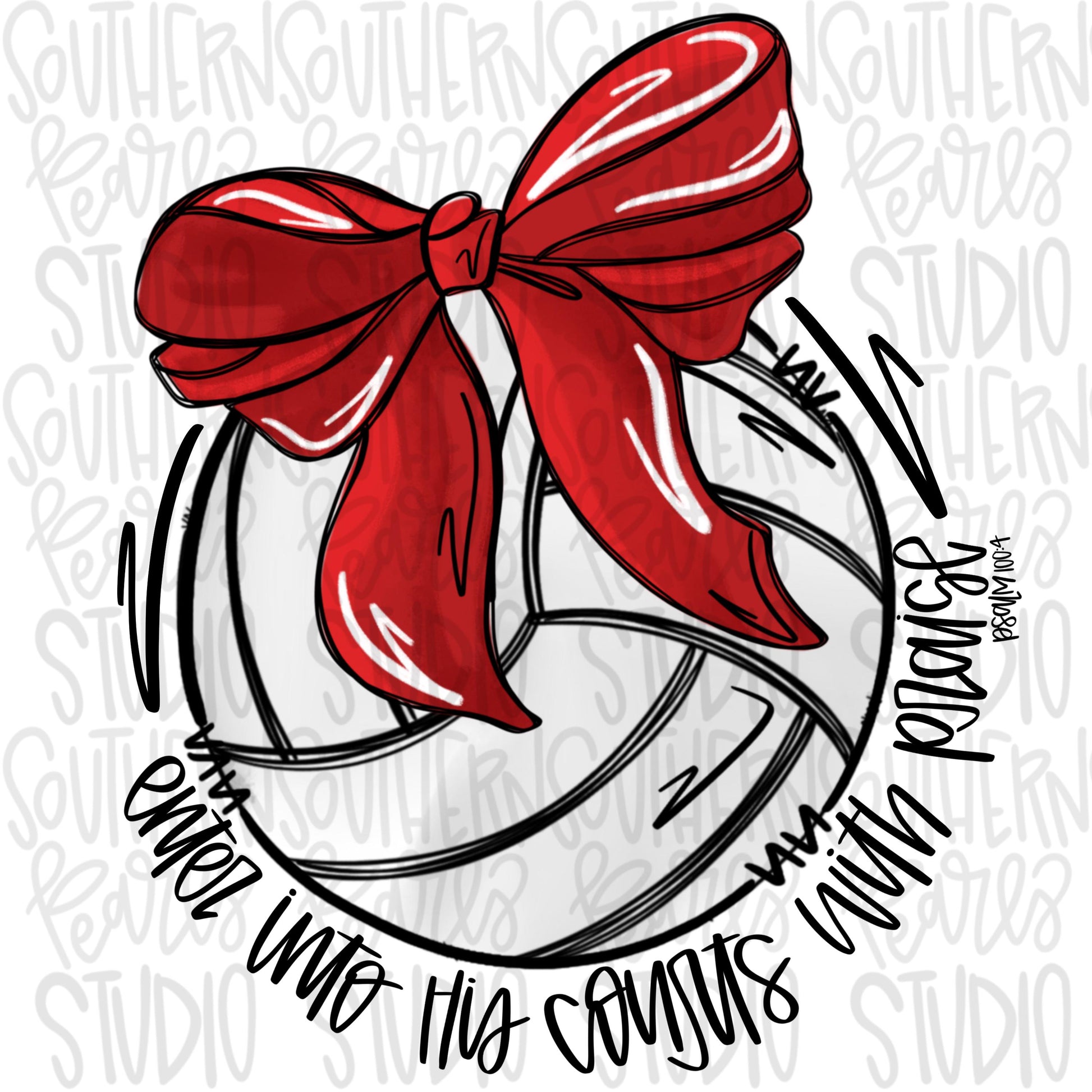 Enter his courts with praise volleyball with bow | red | Go Team | PNG | Sublimation | Design Download