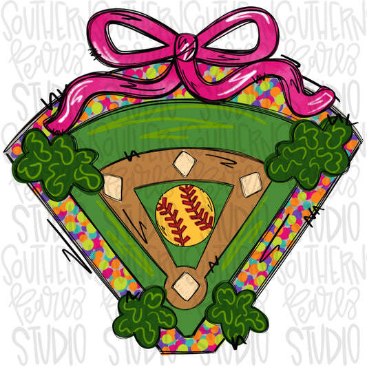 Colorful softball field with bow | Sublimation Design | Digital Download | Women’s, Kids Shirt PNG design