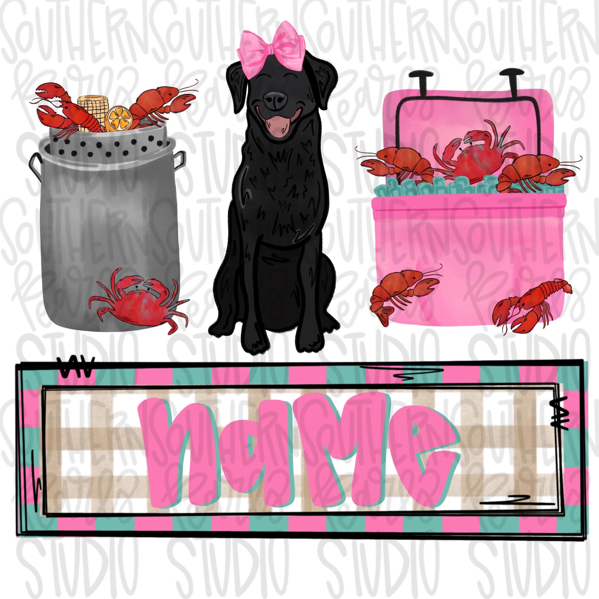 Crawfish boil with black lab trio | girl name patch | Crawfish Season | Sublimation Design | Digital Download | Women’s, Kids Shirt PNG