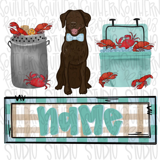 Crawfish boil with brown lab trio | boy name patch | Crawfish Season | Sublimation Design | Digital Download | Women’s, Kids Shirt PNG