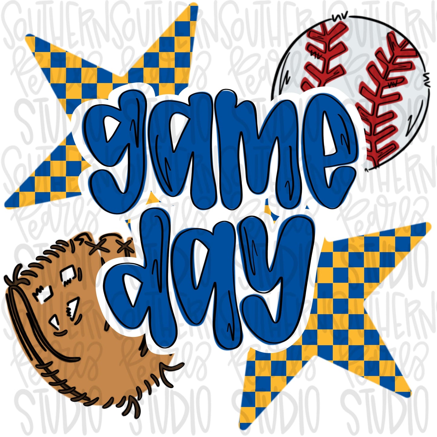 Game Day Baseball | Royal and yellow | Go Team | PNG | Sublimation | Design Download