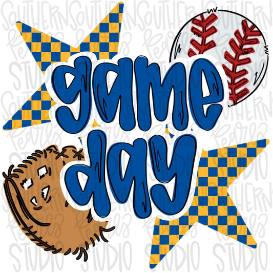 Game Day Baseball | Royal and yellow | Go Team | PNG | Sublimation | Design Download