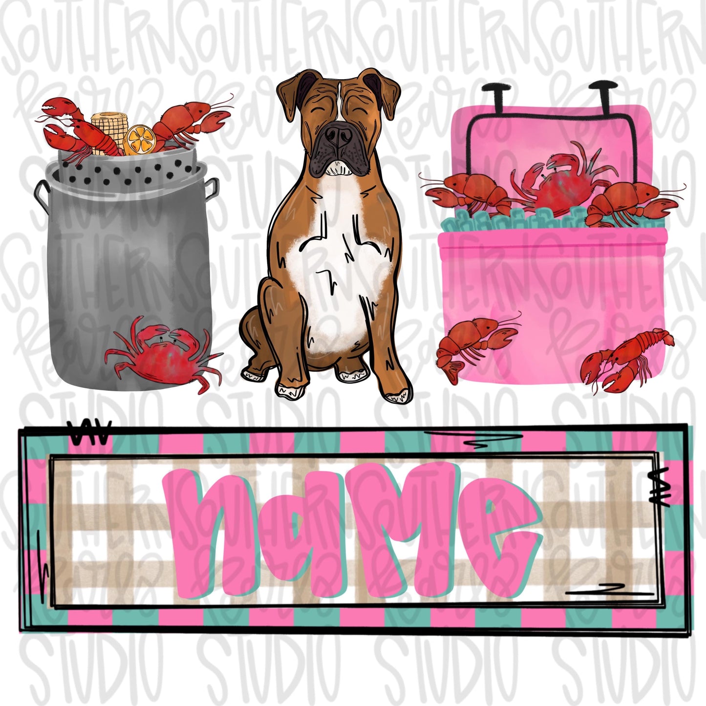 Crawfish boil with boxer trio | girl name patch | Crawfish Season | Sublimation Design | Digital Download | Women’s, Kids Shirt PNG