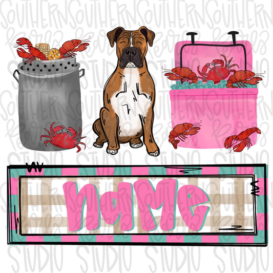 Crawfish boil with boxer trio | girl name patch | Crawfish Season | Sublimation Design | Digital Download | Women’s, Kids Shirt PNG