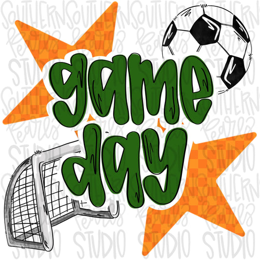 Game Day soccer | orange and green | Go Team | PNG | Sublimation | Design Download