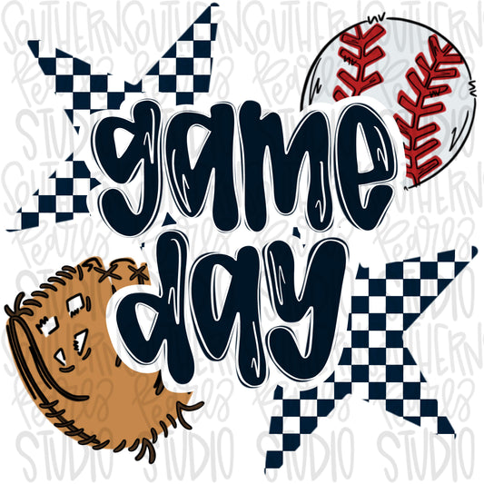 Game Day Baseball | Navy and White | Go Team | PNG | Sublimation | Design Download