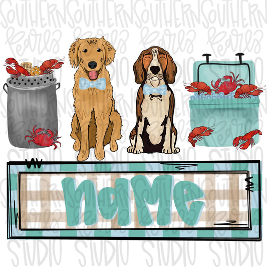 Crawfish boil with golden retriever and beagle trio | boy name patch | Crawfish Season | Sublimation Design | Digital Download | kids PNG