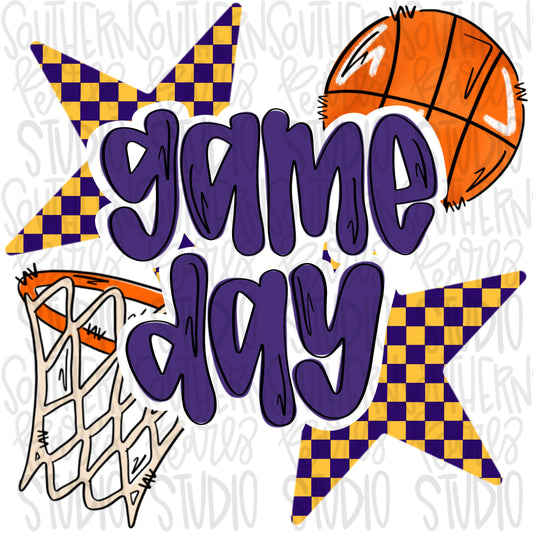 Game Day basketball | purple and yellow | Go Team | PNG | Sublimation | Design Download