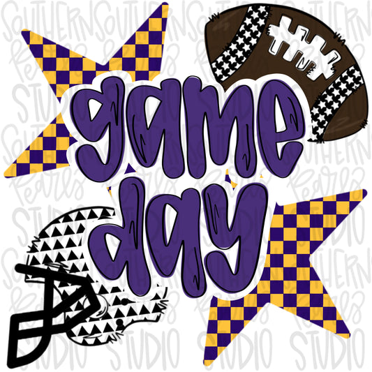 Game Day Football and helmet | purple and yellow | Go Team | PNG | Sublimation | Design Download