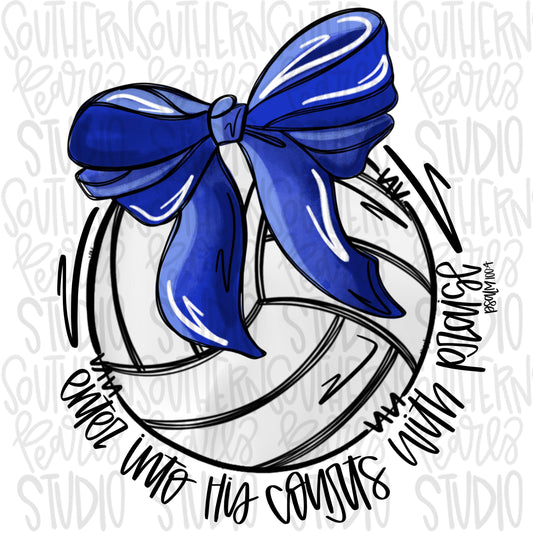 Enter his courts with praise volleyball with bow | Royal | Go Team | PNG | Sublimation | Design Download