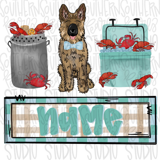 Crawfish boil with German shepherd trio | boy name patch| Crawfish Season | Sublimation Design | Digital Download | Women’s, Kids Shirt PNG