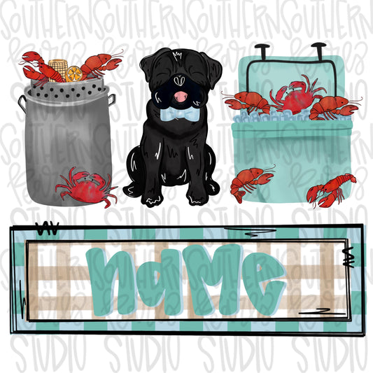 Crawfish boil with black pug trio | boy name patch | Crawfish Season | Sublimation Design | Digital Download | Women’s, Kids Shirt PNG