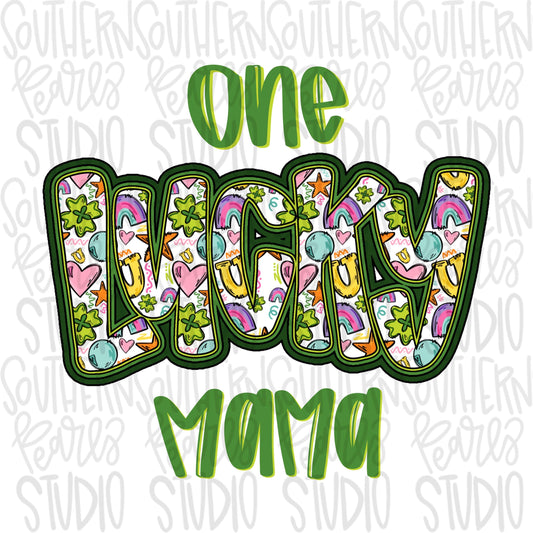 One Lucky Mama | St Patrick Day | Sublimation Design | Digital Download | Women’s, Kids Shirt PNG