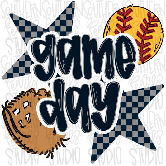 Game Day Softball | navy and gray | Go Team | PNG | Sublimation | Design Download