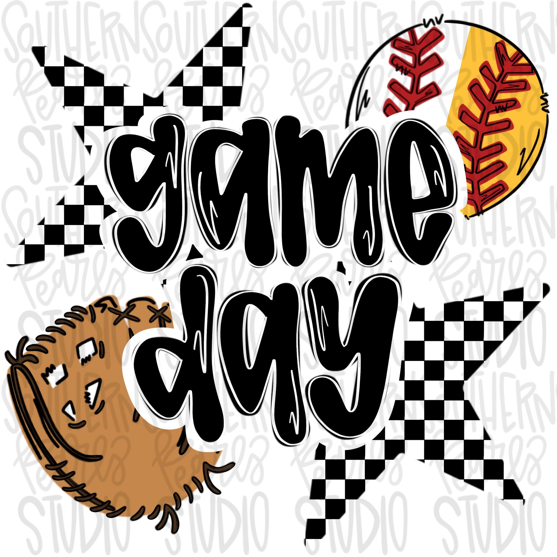 Game Day half Baseball and Softball | Black and White | Go Team | PNG | Sublimation | Design Download