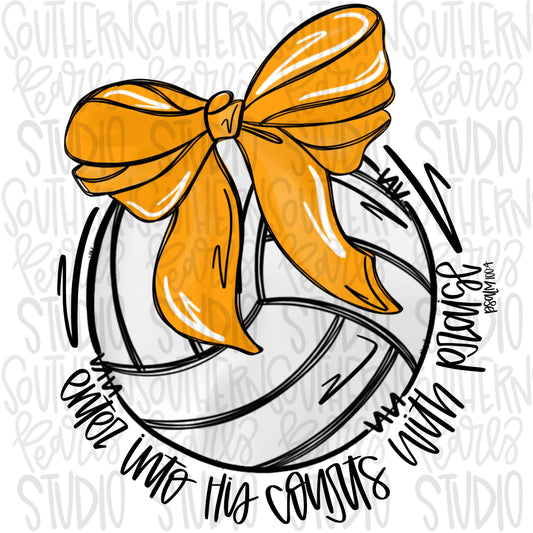 Enter his courts with praise volleyball with bow | Mustard | Go Team | PNG | Sublimation | Design Download