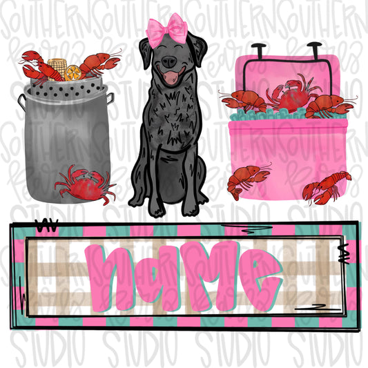 Crawfish boil with silver lab trio | girl name patch | Crawfish Season | Sublimation Design | Digital Download | Women’s, Kids Shirt PNG