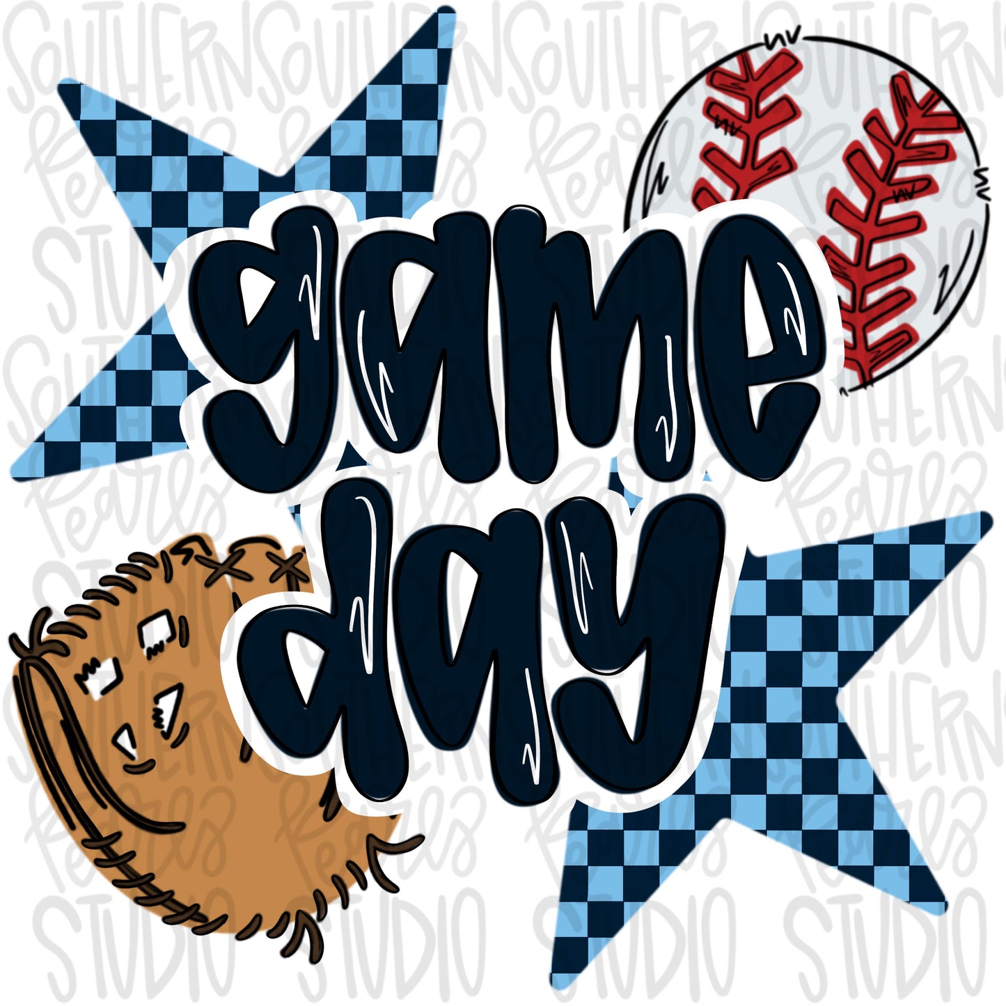 Game Day Baseball | Navy and light blue | Go Team | PNG | Sublimation | Design Download