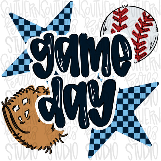 Game Day Baseball | Navy and light blue | Go Team | PNG | Sublimation | Design Download