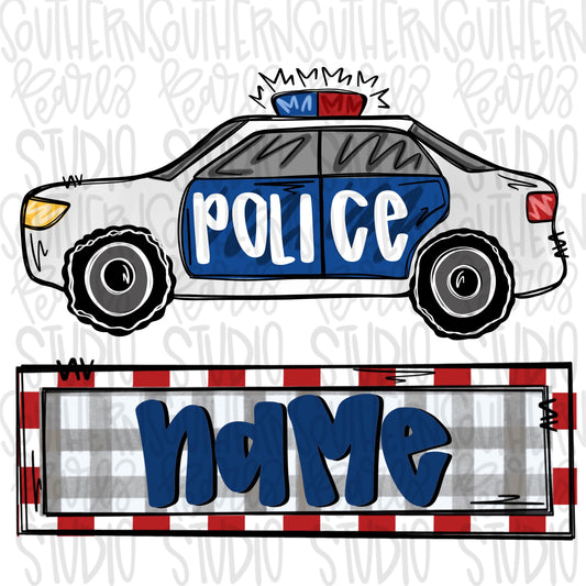 Police car with name patch | Sublimation Design | Digital Download | Women’s, Kids Shirt PNG