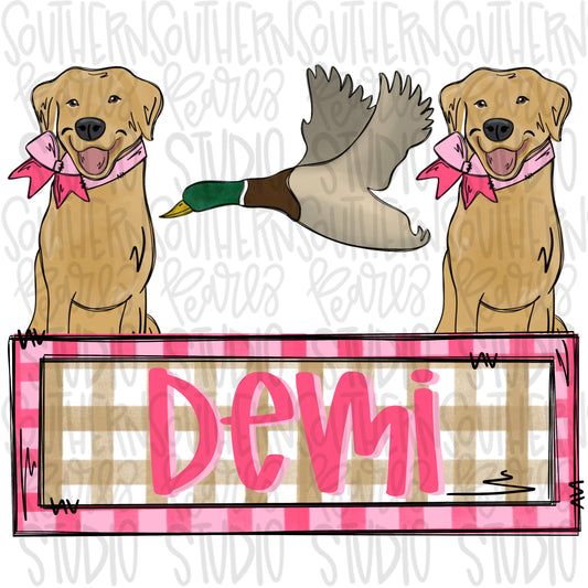 Yellow lab girls with mallard duck and name patch | Sublimation Design | Digital Download | Women’s, Kids Shirt PNG