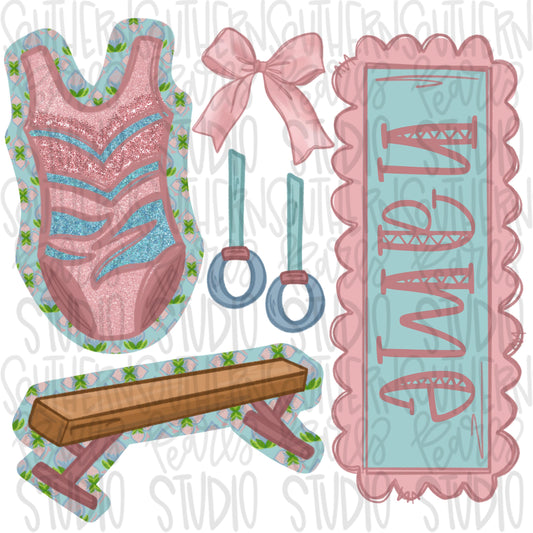 Gymnastics items with name patch | leotard | balance beam | dance | Sublimation Design | Digital Download | Women’s Shirt | PNG design