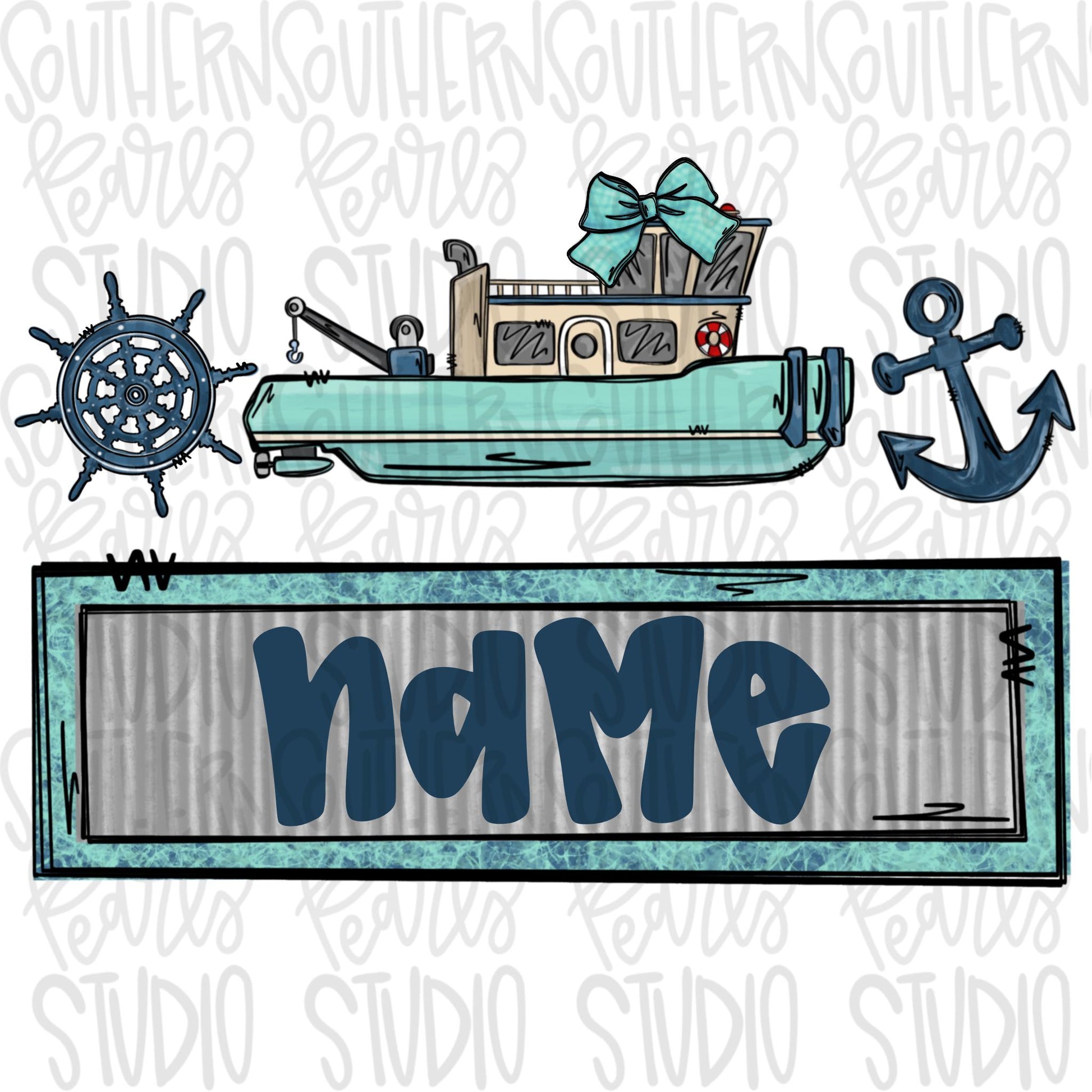 Towboat trio design with bow and name plate | Sublimation Design | Digital Download | Women’s, Kids Shirt PNG