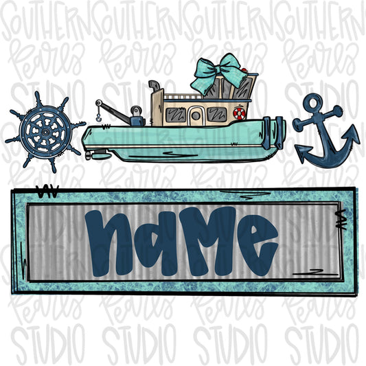 Towboat trio design with bow and name plate | Sublimation Design | Digital Download | Women’s, Kids Shirt PNG